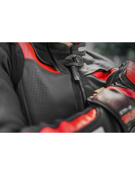 SHIMA CHASE BLACK/RED 2-PIECE LEATHER MOTO SUIT