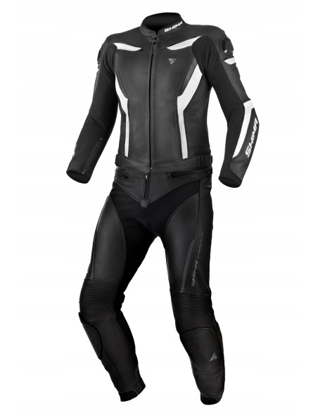 SHIMA CHASE BLACK/WHITE 2-PIECE LEATHER MOTO SUIT