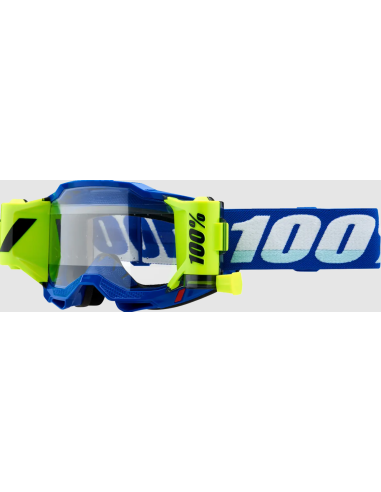 100% ACCURI 2 FORECAST ROLL-OFF BLUE/WHITE/FLUO YELLOW MOTOCROSS GOGGLES