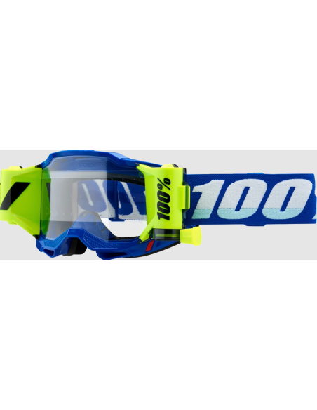 100% ACCURI 2 FORECAST ROLL-OFF BLUE/WHITE/FLUO YELLOW MOTOCROSS GOGGLES