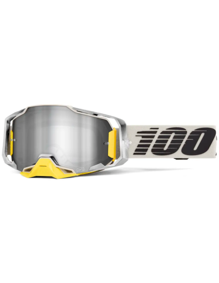 100% ARMEGA SILVER/WHITE/YELLOW-SILVER MOTOCROSS GOGGLES