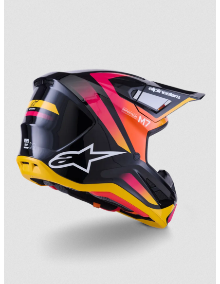 ALPINESTARS SM7 RISE BLACK/PINK/YELLOW CROSS MOTO HELMET