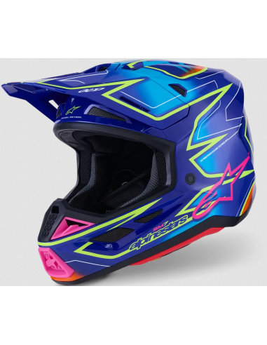 ALPINESTARS SM7 CAST BLUE/PINK/YELLOW CROSS MOTO HELMET