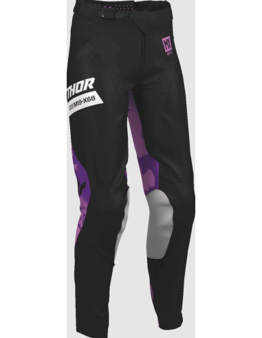 THOR WOMEN'S LAUNCHMODE BLEACH BLACK/PURPLE CROSS MOTO TROUSERS