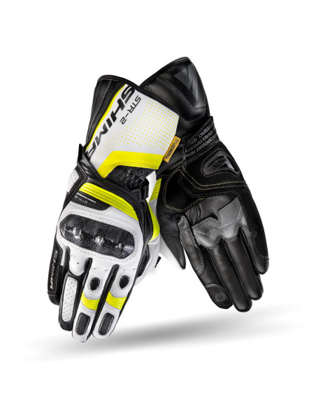SHIMA STR-2 BLACK/WHITE/YELLOW FLUO MOTO GLOVES