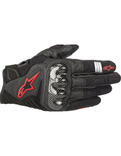 ALPINESTARS SMX-1 AIR CARBON V2 BLACK/FLUORESCENT RED MOTO GLOVES