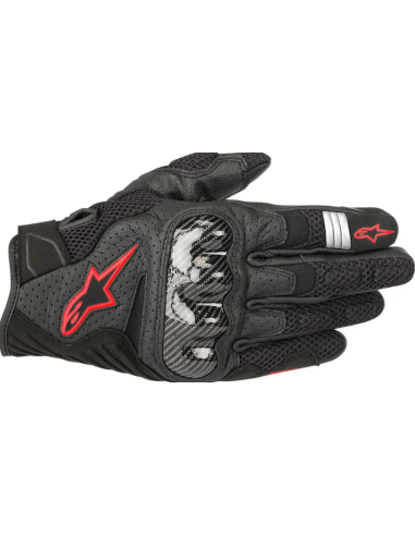 ALPINESTARS SMX-1 AIR CARBON V2 BLACK/FLUORESCENT RED MOTO GLOVES