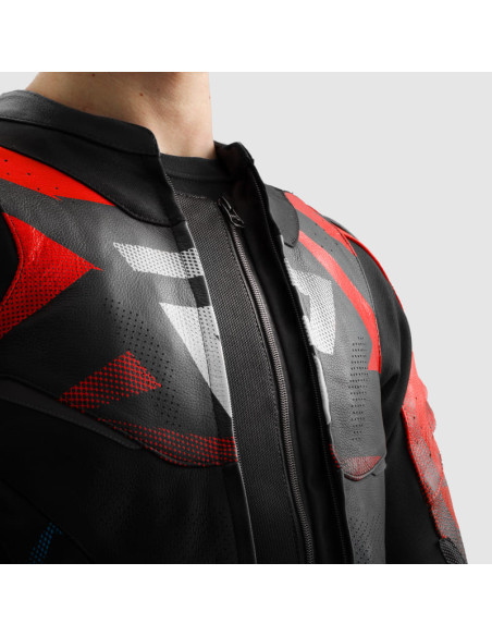 REBELHORN INFERNO RED/BLUE LEATHER MOTO JACKET