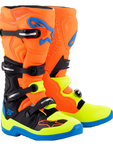 ALPINESTARS TECH 5 BLACK/BLUE/FLUO YELLOW/FLUO ORANGE CROSS MOTO BOOTS