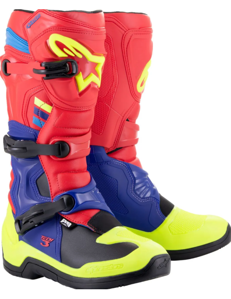 ALPINESTARS TECH 3 BLACK/BLUE/RED/FLUO YELLOW KROSINIAI MOTO BATAI