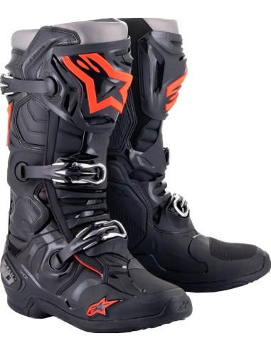 ALPINESTARS TECH 10 BLACK/FLUORESCENT RED CROSS MOTO BOOTS