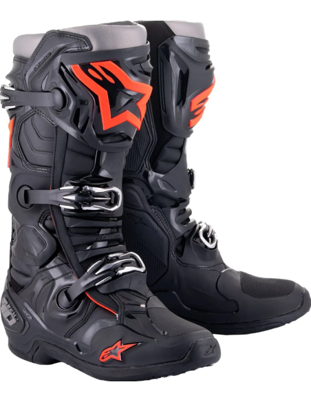 ALPINESTARS TECH 10 BLACK/FLUORESCENT RED CROSS MOTO BOOTS
