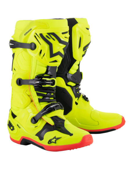 ALPINESTARS TECH 10 BLACK/FLUO YELLOW/FLUO RED CROSS MOTO BOOTS