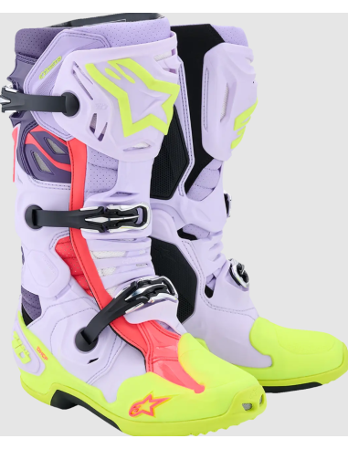 ALPINESTARS TECH 10 SUPERVENTED BLACK/FLUO YELLOW/DIVA PINK CROSS MOTO BOOTS