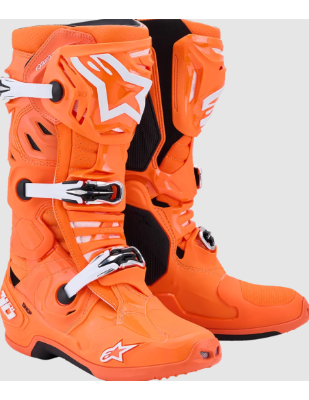 ALPINESTARS TECH 10 SUPERVENTED BLACK/WHITE/FLUORESCENT ORANGE CROSS MOTO BOOTS