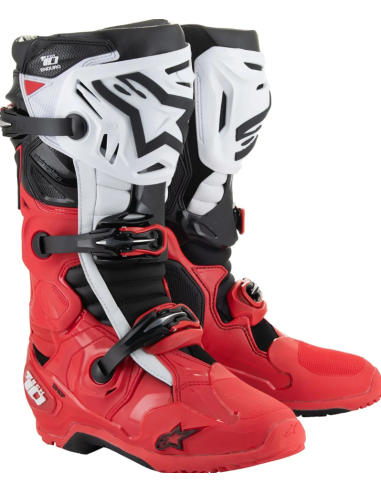 ALPINESTARS TECH 10 ENDURO BLACK/WHITE/BRIGHT RED CROSS MOTO BOOTS