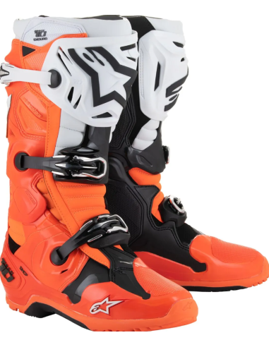 ALPINESTARS TECH 10 ENDURO BLACK/WHITE/FLUORESCENT ORANGE CROSS MOTO BOOTS