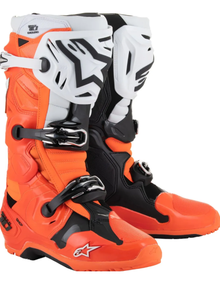 ALPINESTARS TECH 10 ENDURO BLACK/WHITE/FLUORESCENT ORANGE CROSS MOTO BOOTS