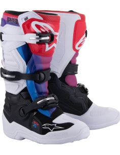 ALPINESTARS KIDS TECH 7S BLACK/WHITE/RAINBOW CROSS MOTO BOOTS