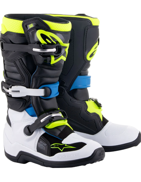 ALPINESTARS KIDS TECH 7S BLACK/BLUE/WHITE/YELLOW CROSS MOTO SHOES