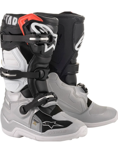ALPINESTARS KIDS TECH 7S BLACK/SILVER/WHITE CROSS MOTO SHOES