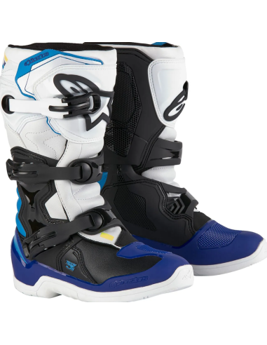 ALPINESTARS KIDS TECH 3S BLACK/WHITE/BLUE CROSS MOTO SHOES