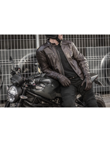 SHIMA BLAKE BROWN LEATHER MOTO JACKET