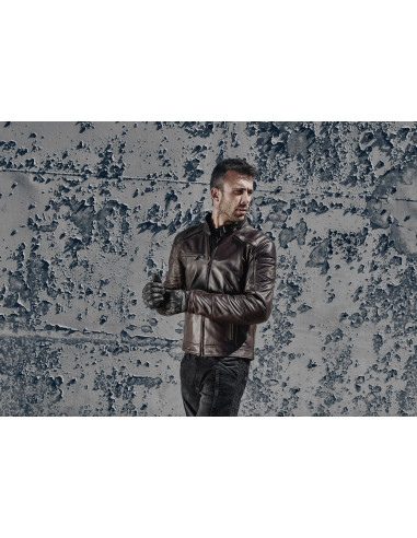 SHIMA BLAKE BROWN LEATHER MOTO JACKET