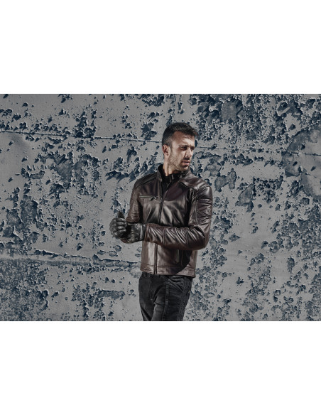 SHIMA BLAKE BROWN LEATHER MOTO JACKET