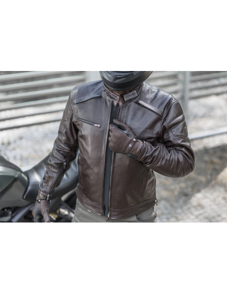 SHIMA BLAKE BROWN LEATHER MOTO JACKET