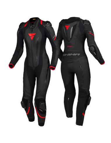 SHIMA MIURA RS BLACK/RED ONE-PIECE WOMEN'S LEATHER MOTO SUIT