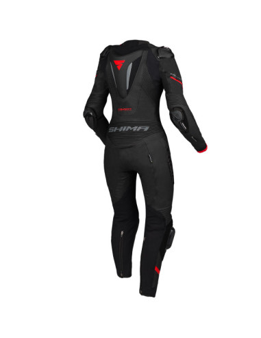 SHIMA MIURA RS BLACK/RED ONE-PIECE WOMEN'S LEATHER MOTO SUIT