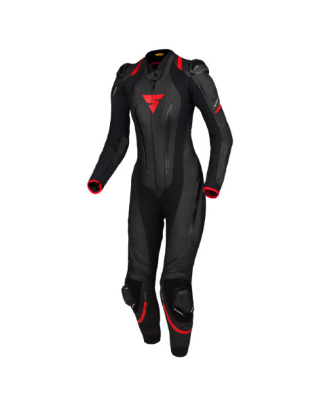SHIMA MIURA RS BLACK/RED ONE-PIECE WOMEN'S LEATHER MOTO SUIT