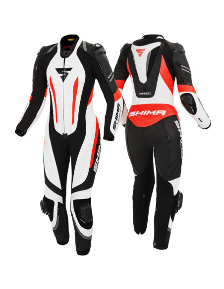 SHIMA MIURA RS BLACK/WHITE/RED WOMEN'S ONE-PIECE LEATHER MOTO SUIT