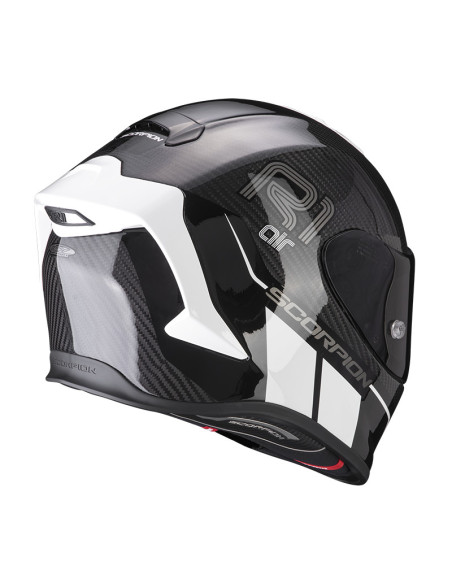 SCORPION EXO-R1 CARBON EVO AIR CORPUS II BLACK/WHITE SPORTINIS/UŽDARAS MOTO ŠALMAS