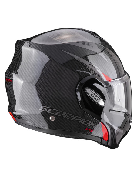 SCORPION EXO-TECH EVO CARBON TOP RED FLIP-UP MOTO ŠALMAS