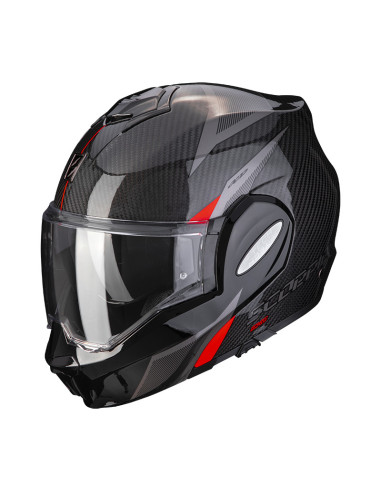 SCORPION EXO-TECH EVO CARBON TOP RED FLIP-UP MOTO ŠALMAS
