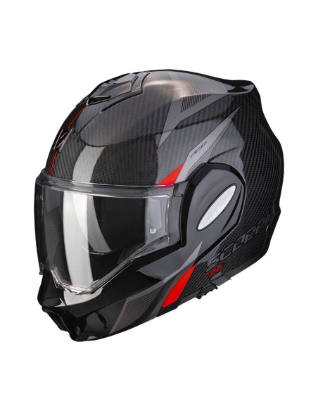 SCORPION EXO-TECH EVO CARBON TOP RED FLIP-UP MOTO ŠALMAS