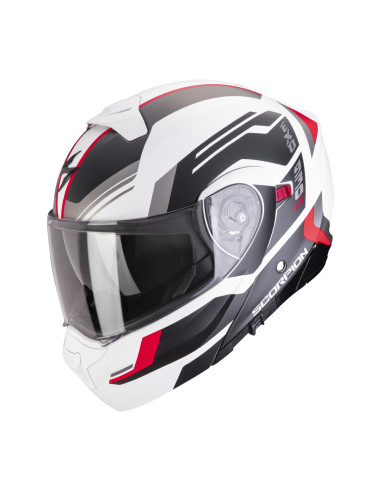 SCORPION EXO-930 EVO SIKON WHITE/RED FLIP-UP MOTO ŠALMAS