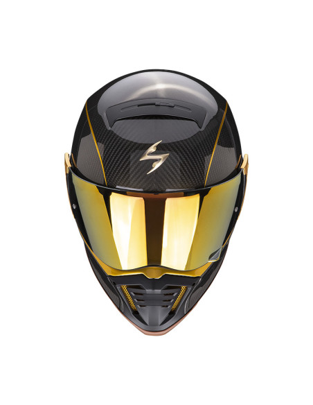 SCORPION EXO-HX1 2IN1 CARBON SE GOLD UŽDARAS MOTO ŠALMAS