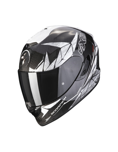 SCORPION EXO-1400 AIR CARBON ARANEA BLACK/WHITE SPORTINIS/UŽDARAS MOTO ŠALMAS