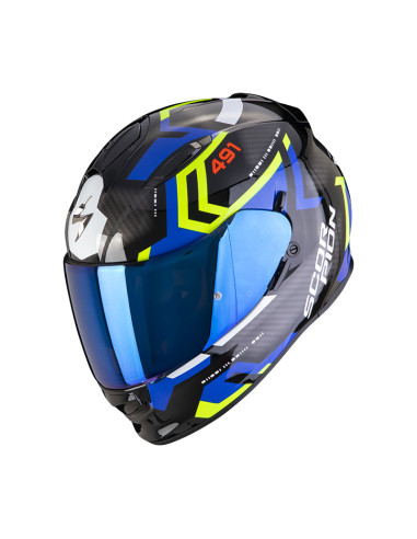 SCORPION EXO-491 SPIN BLACK/BLUE SPORTINIS/UŽDARAS MOTO ŠALMAS