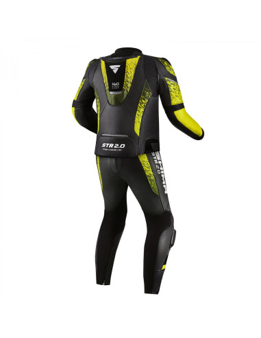 SHIMA STR 2.0 BLACK/YELLOW FLUO 2-PIECE LEATHER MOTO SUIT