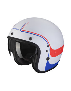 SCORPION BELFAST EVO SOUL WHITE/BLUE/RED ATVIRAS MOTO ŠALMAS